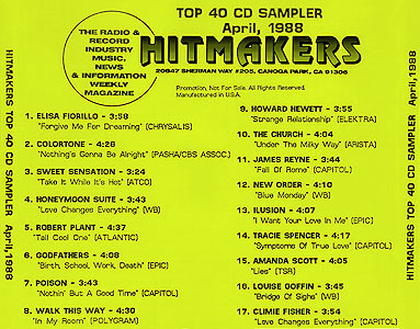Hitmakers Top 40 CD Sampler - April, 1988 - Back Cover