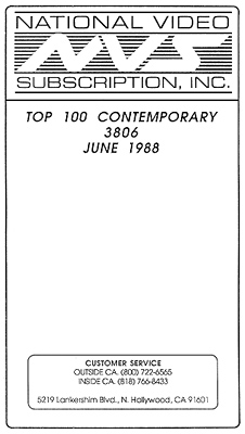 Naional Video Subscription (NVS) Top 100 Contemporary #3806 June 1988 Cover